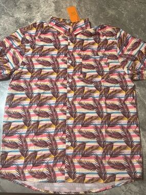 JM Collection Short-Sleeve Button-Down Shirt in Pink, Blue, Yellow, Brown